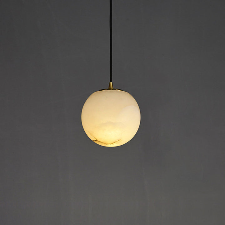 Globe nordique contemporain en cuivre et pierre, suspension à 1 lumière pour salon 