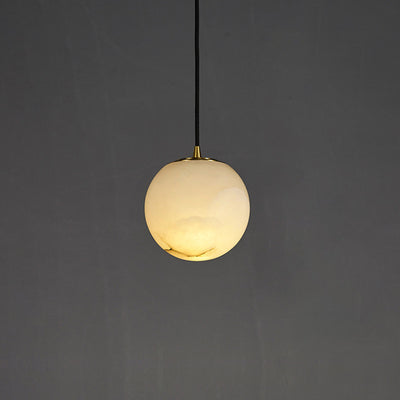 Globe nordique contemporain en cuivre et pierre, suspension à 1 lumière pour salon 