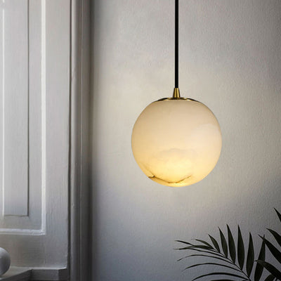 Globe nordique contemporain en cuivre et pierre, suspension à 1 lumière pour salon 