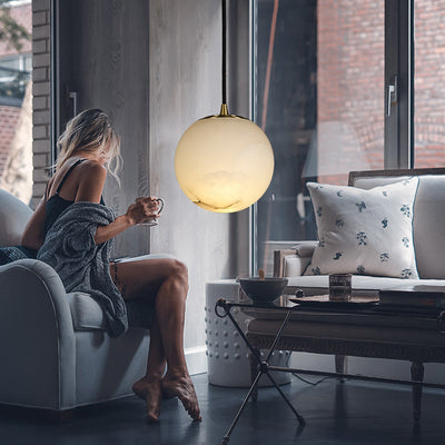 Globe nordique contemporain en cuivre et pierre, suspension à 1 lumière pour salon 
