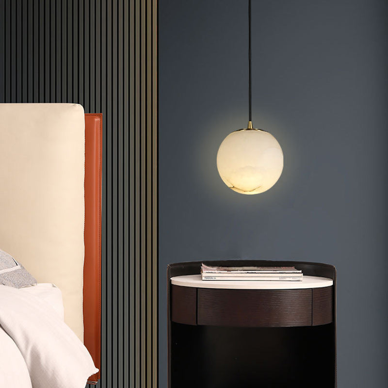 Globe nordique contemporain en cuivre et pierre, suspension à 1 lumière pour salon 