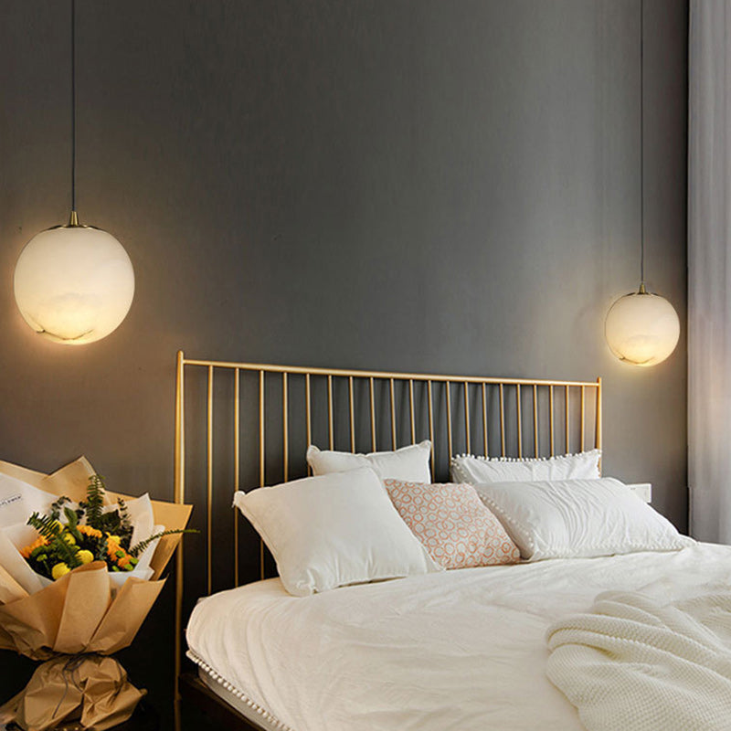 Globe nordique contemporain en cuivre et pierre, suspension à 1 lumière pour salon 