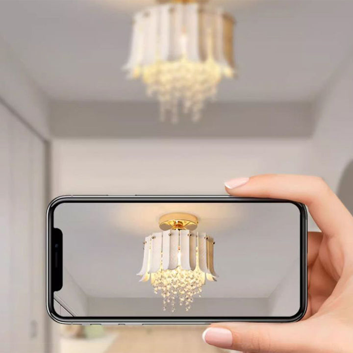 Luz de techo semi empotrada de 1 luz de cristal cerámico de hierro vintage tradicional en forma de lágrima para sala de estar 