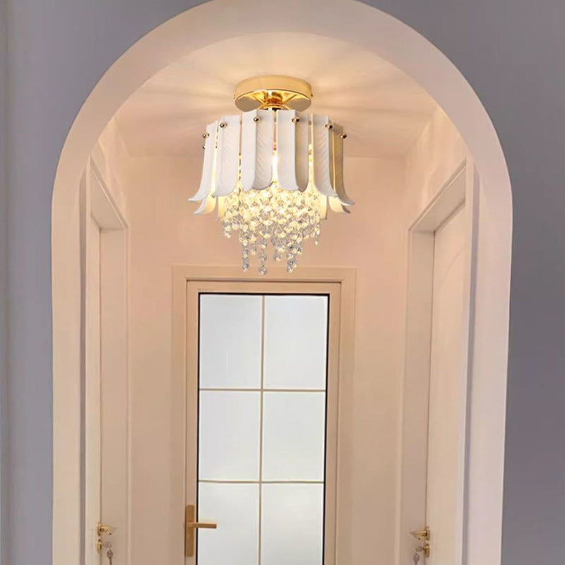 Luz de techo semi empotrada de 1 luz de cristal cerámico de hierro vintage tradicional en forma de lágrima para sala de estar 