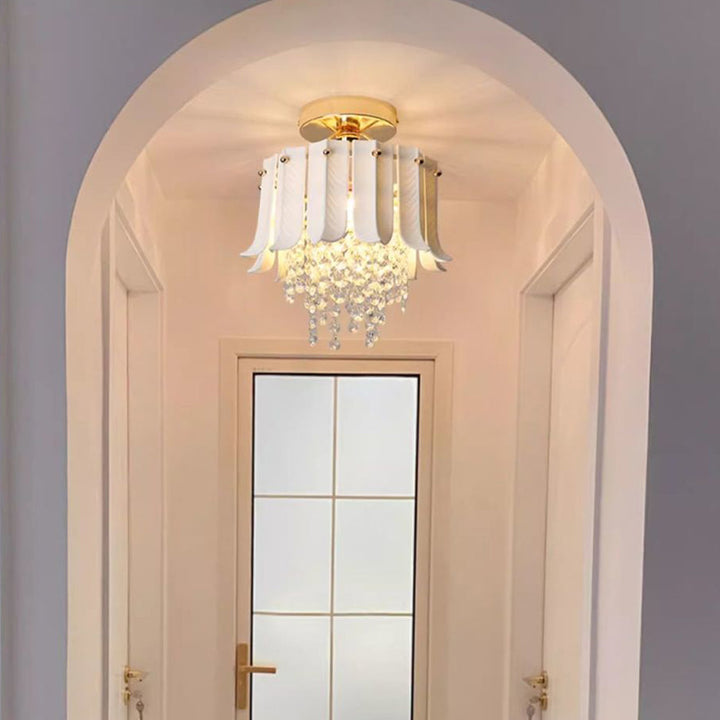 Luz de techo semi empotrada de 1 luz de cristal cerámico de hierro vintage tradicional en forma de lágrima para sala de estar 
