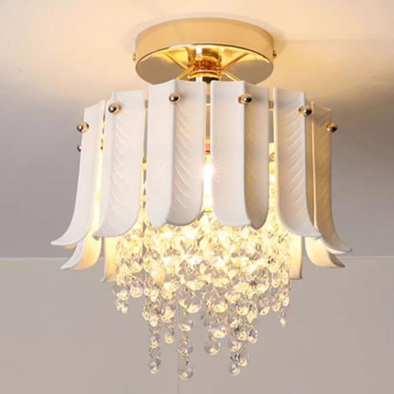 Luz de techo semi empotrada de 1 luz de cristal cerámico de hierro vintage tradicional en forma de lágrima para sala de estar 