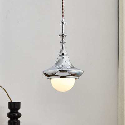 Traditional Japanese Globe Iron Glass 1-Light Pendant Light For Living Room