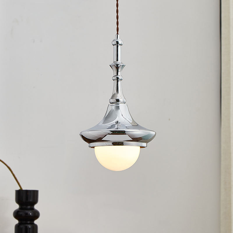 Traditional Japanese Globe Iron Glass 1-Light Pendant Light For Living Room