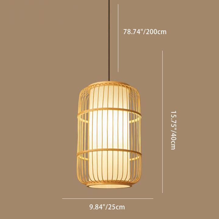 Traditionelle Chinesische Säule Eisen Bambus Papier 1-Licht Pendelleuchte Für Wohnzimmer 