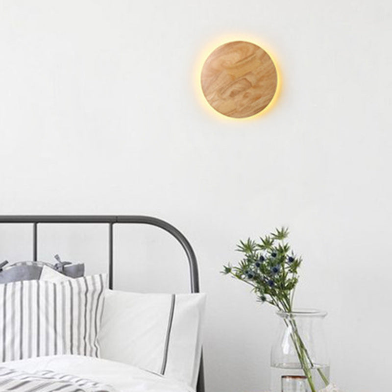 Contemporary Nordic Round Iron Wood LED Wall Sconce Lamp For Living Room