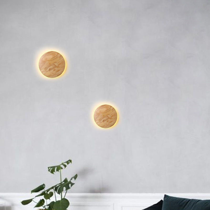 Contemporary Nordic Round Iron Wood LED Wall Sconce Lamp For Living Room