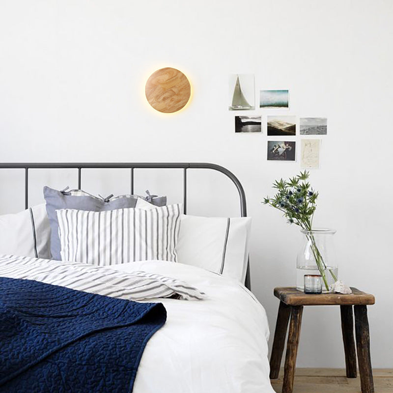 Contemporary Nordic Round Iron Wood LED Wall Sconce Lamp For Living Room