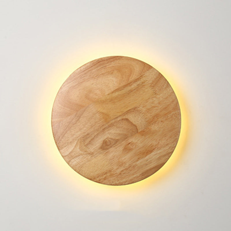 Contemporary Nordic Round Iron Wood LED Wall Sconce Lamp For Living Room