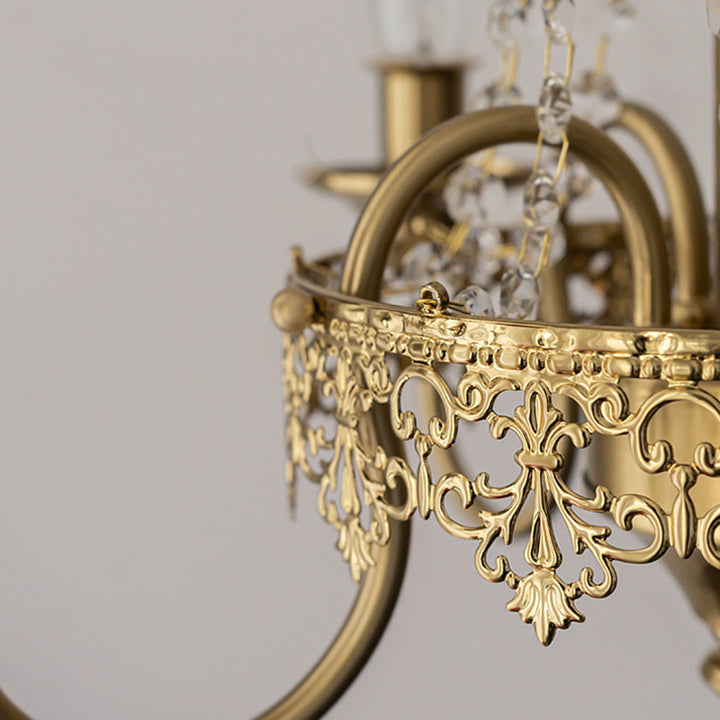 Chandelier traditionnel en fer forgé avec cristaux à 4 lumières pour salon 