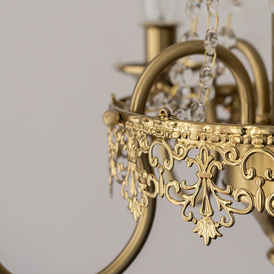 Traditional French Candlestick Iron Crystal 4-Light Chandelier For Living Room