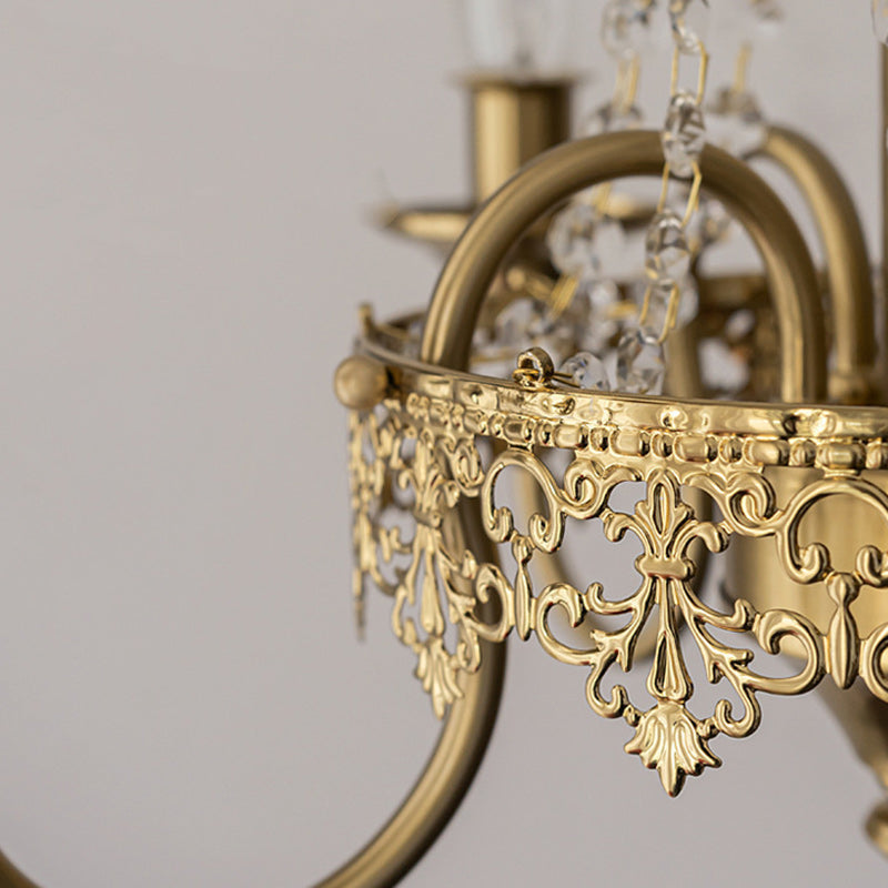 Traditional French Candlestick Iron Crystal 4-Light Chandelier For Living Room