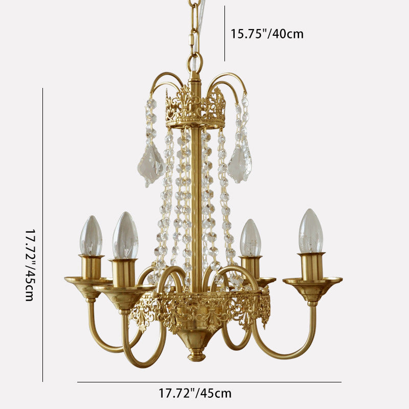 Traditional French Candlestick Iron Crystal 4-Light Chandelier For Living Room