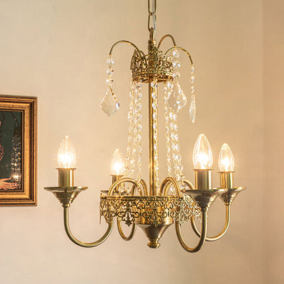 Traditional French Candlestick Iron Crystal 4-Light Chandelier For Living Room