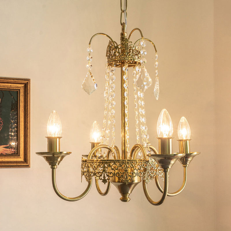 Traditional French Candlestick Iron Crystal 4-Light Chandelier For Living Room