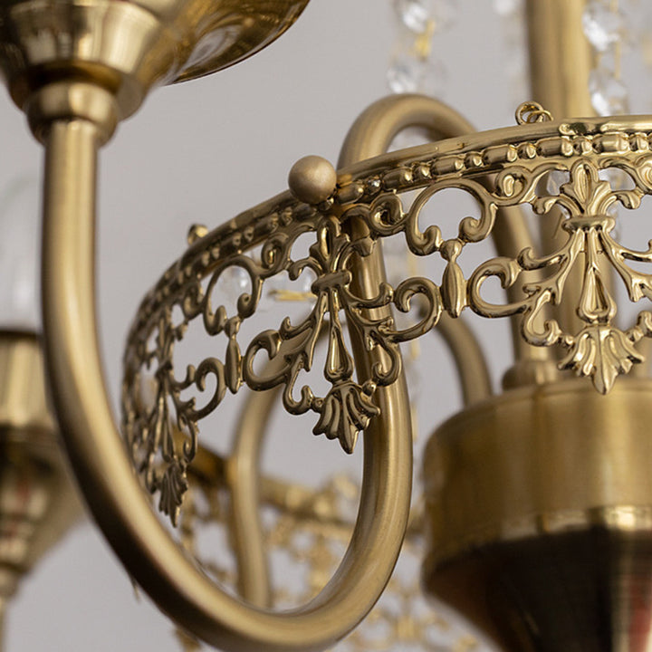 Chandelier traditionnel en fer forgé avec cristaux à 4 lumières pour salon 