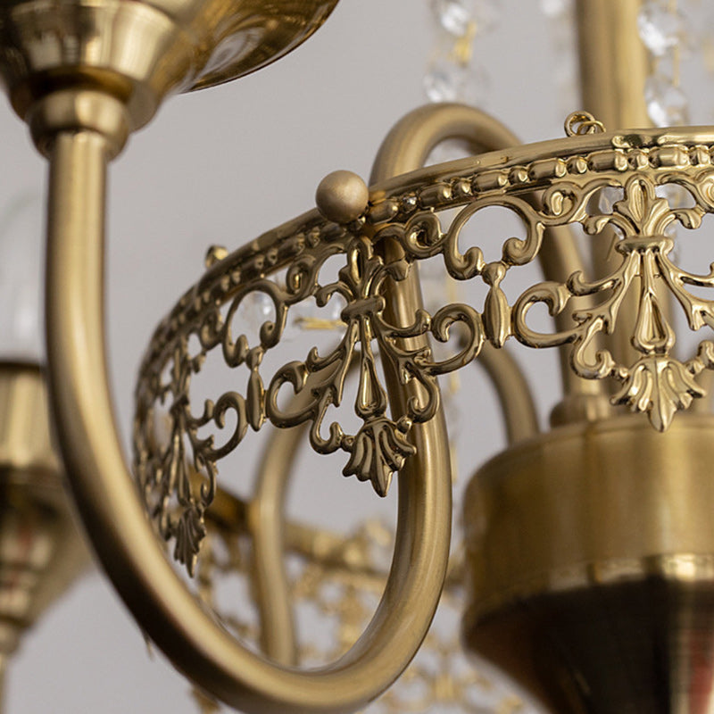 Traditional French Candlestick Iron Crystal 4-Light Chandelier For Living Room