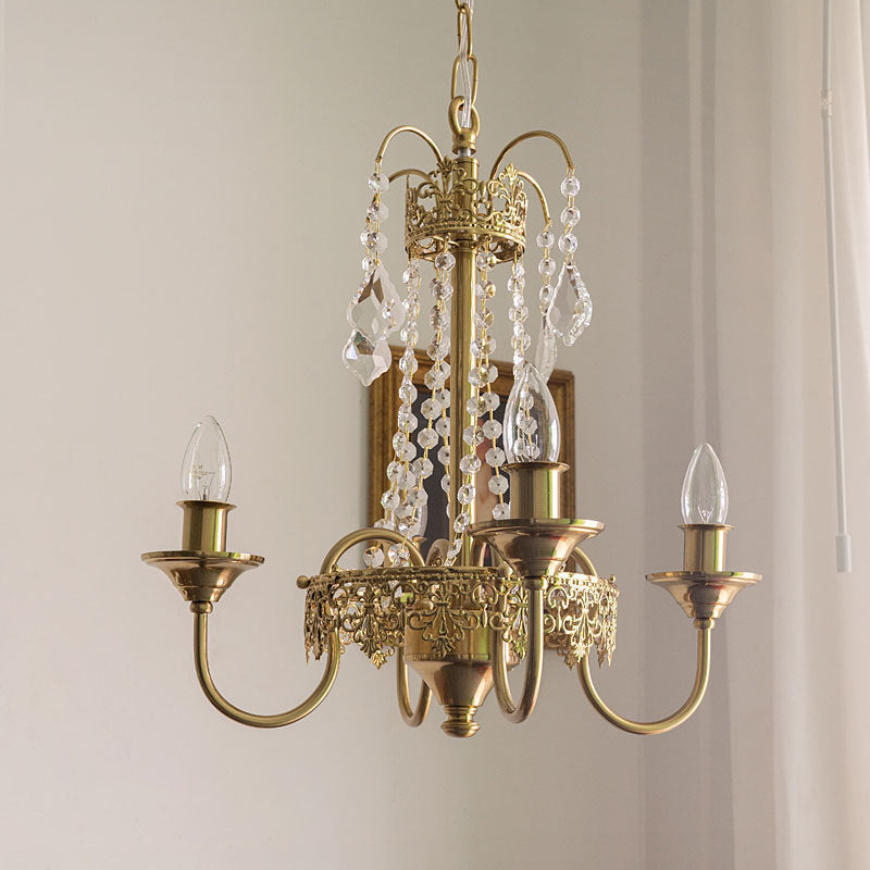 Chandelier traditionnel en fer forgé avec cristaux à 4 lumières pour salon 