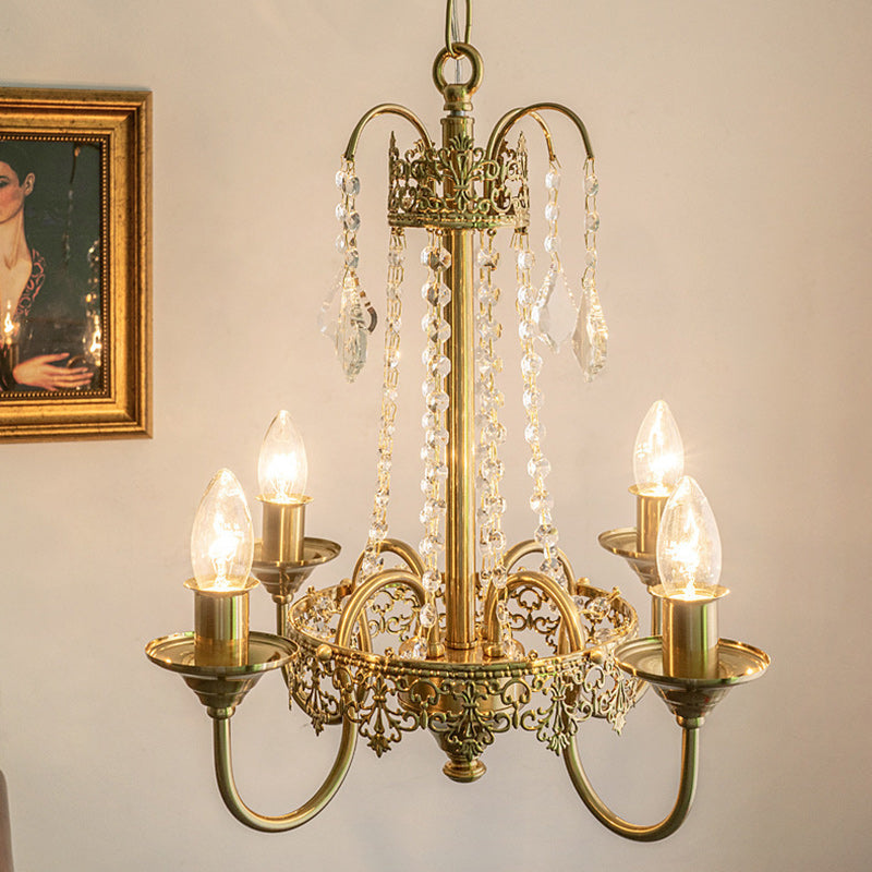 Chandelier traditionnel en fer forgé avec cristaux à 4 lumières pour salon 