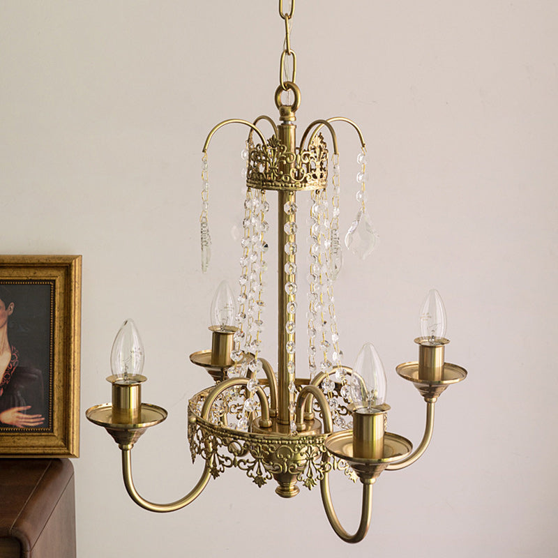 Chandelier traditionnel en fer forgé avec cristaux à 4 lumières pour salon 