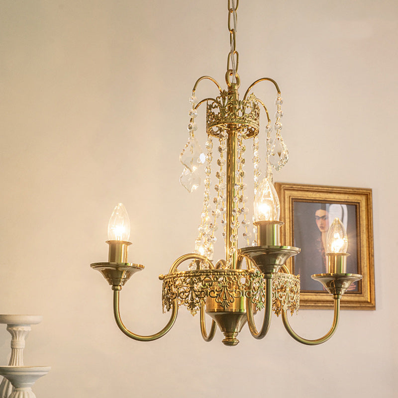 Traditional French Candlestick Iron Crystal 4-Light Chandelier For Living Room