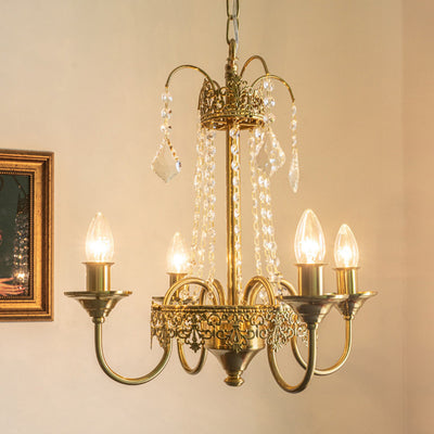 Traditional French Candlestick Iron Crystal 4-Light Chandelier For Living Room