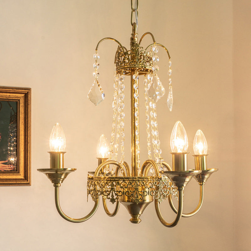Traditional French Candlestick Iron Crystal 4-Light Chandelier For Living Room