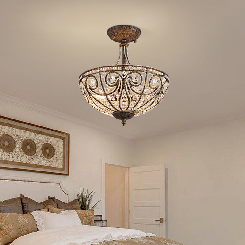 Lustre traditionnel vintage rond en fer avec cristaux à 3 lumières pour salon 