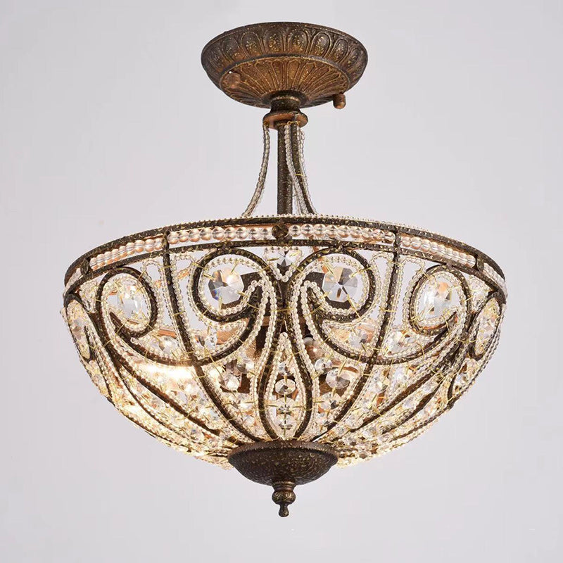 Lustre traditionnel vintage rond en fer avec cristaux à 3 lumières pour salon 