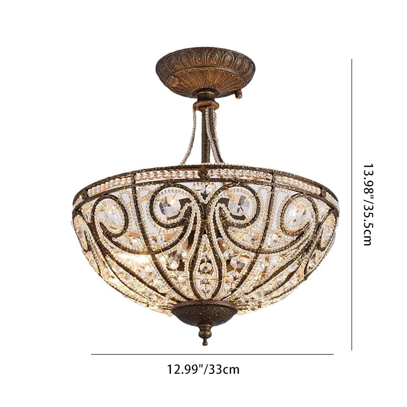 Lustre traditionnel vintage rond en fer avec cristaux à 3 lumières pour salon 