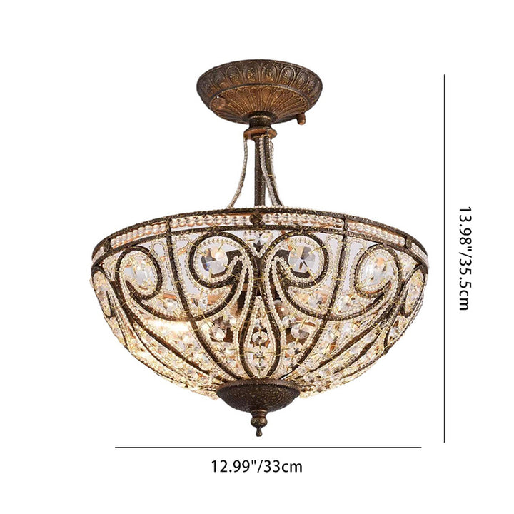 Traditional Vintage Round Iron Crystal 3-Light Chandelier For Living Room