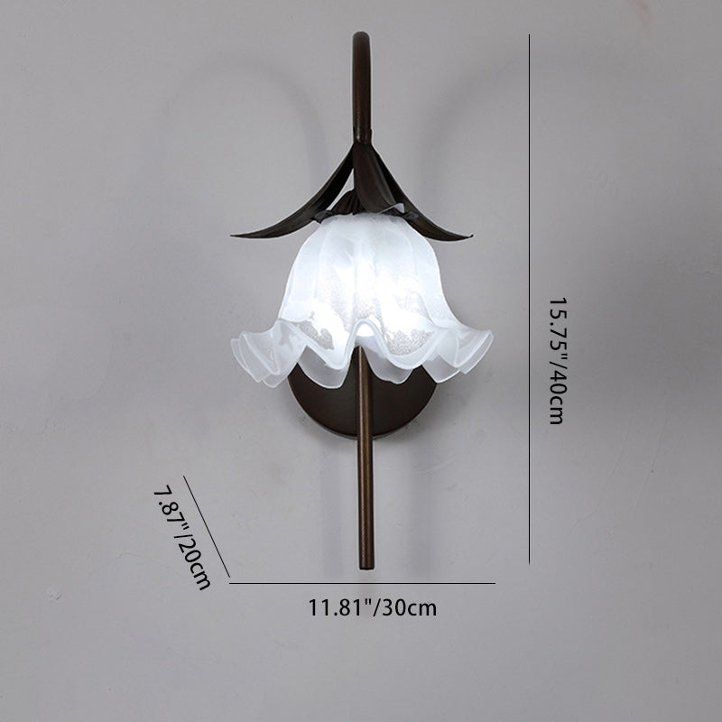 Traditionelle Vintage Blumen Eisen Glas 1-Licht Wandleuchte für Wohnzimmer 