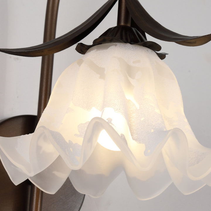 Traditionelle Vintage Blumen Eisen Glas 1-Licht Wandleuchte für Wohnzimmer 