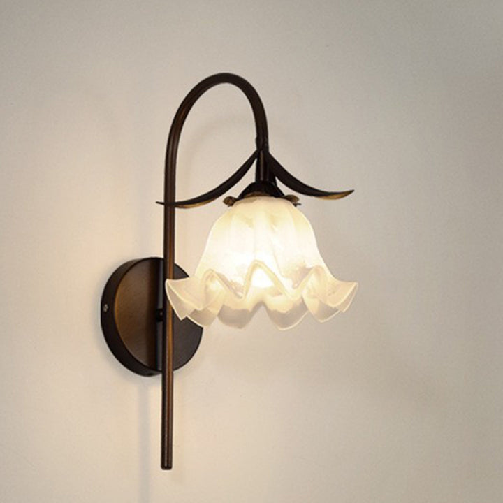 Traditionelle Vintage Blumen Eisen Glas 1-Licht Wandleuchte für Wohnzimmer 