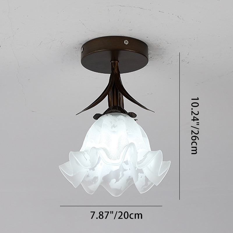 Traditionelle Vintage Blume Eisen Glas 1-Licht Semi-Flush Mount Deckenleuchte für Wohnzimmer 
