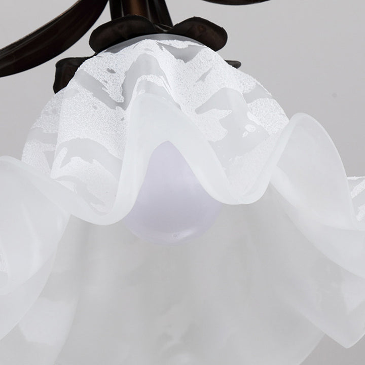 Traditionelle Vintage Blume Eisen Glas 1-Licht Semi-Flush Mount Deckenleuchte für Wohnzimmer 