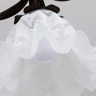Traditional Vintage Flower Iron Glass 1-Light Semi-Flush Mount Ceiling Light For Living Room