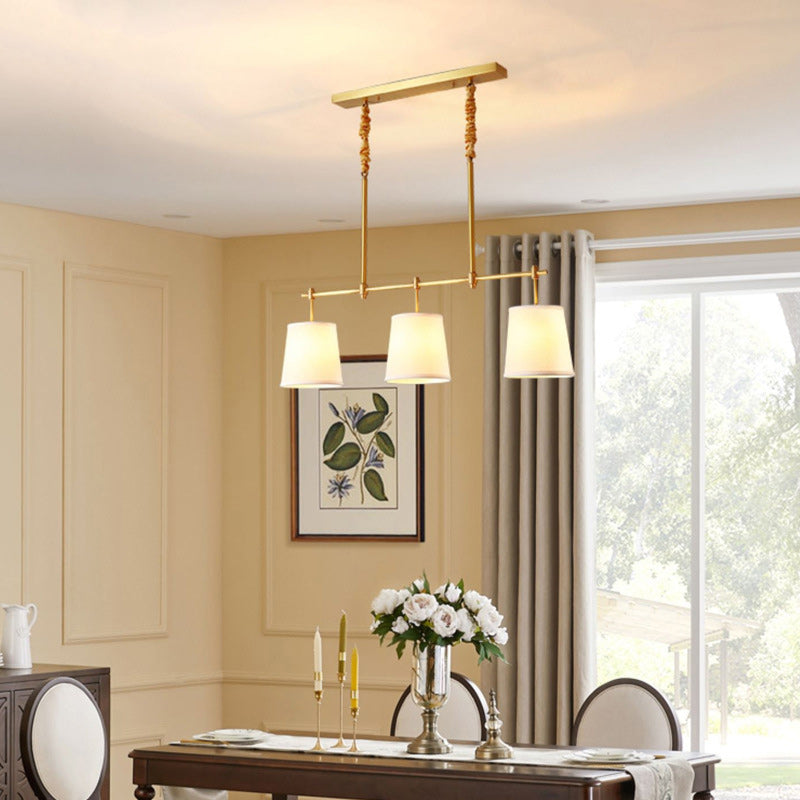 Lustre Contemporain Nordique en Tissu Cuivre à 3 Lumières pour Salle à Manger 