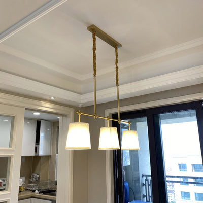Lustre Contemporain Nordique en Tissu Cuivre à 3 Lumières pour Salle à Manger 