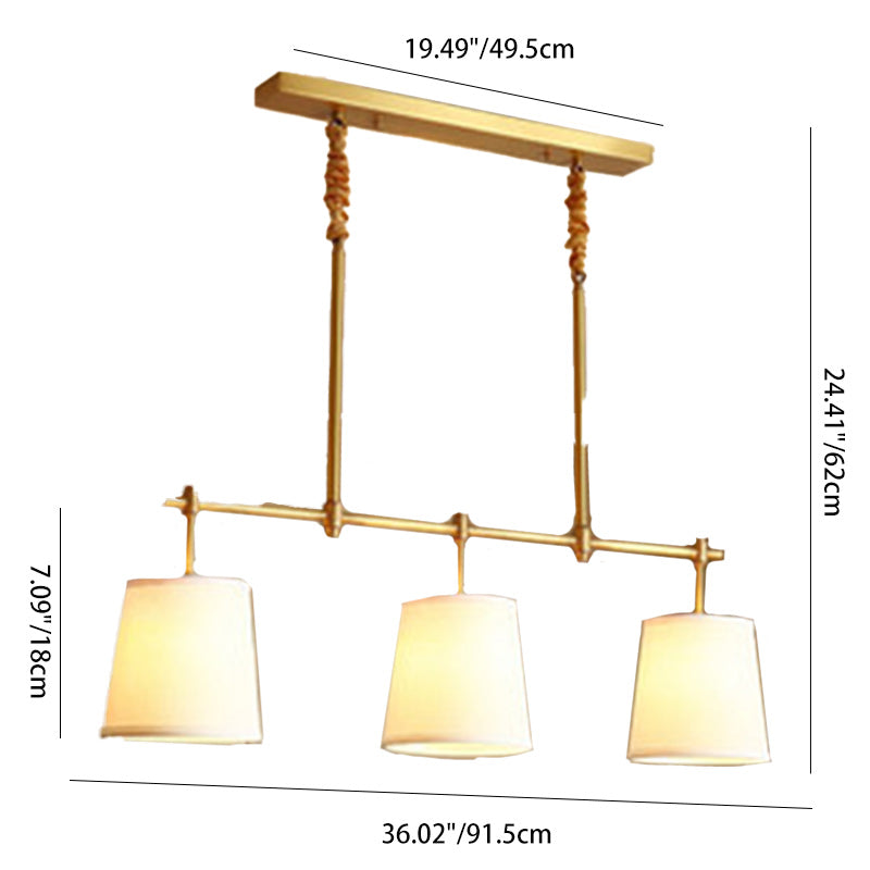 Lustre Contemporain Nordique en Tissu Cuivre à 3 Lumières pour Salle à Manger 