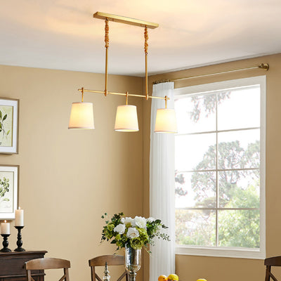 Lustre Contemporain Nordique en Tissu Cuivre à 3 Lumières pour Salle à Manger 
