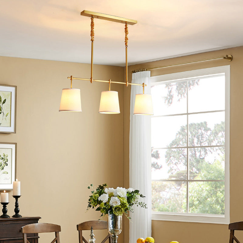 Lustre Contemporain Nordique en Tissu Cuivre à 3 Lumières pour Salle à Manger 