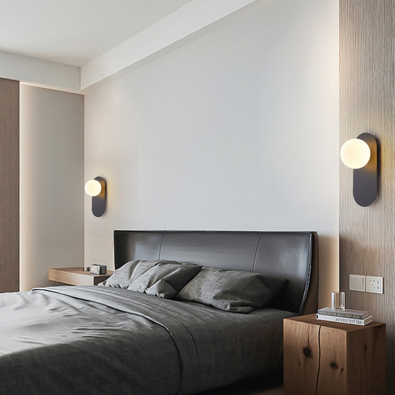 Contemporáneo Escandinavo Ovalado Hierro Vidrio Lámpara Aplique de Pared de 1 Luz Para Sala de Estar 