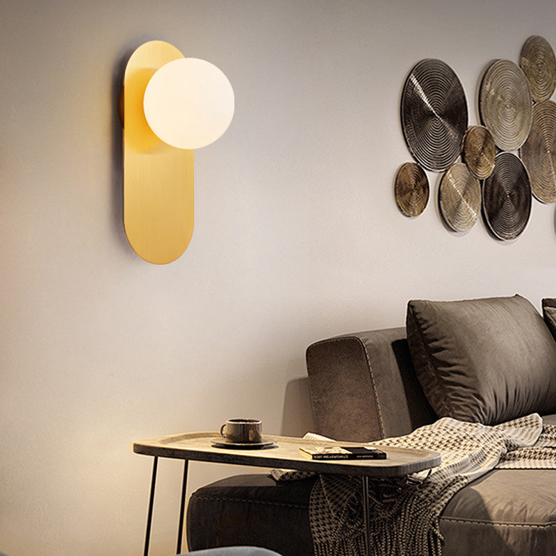Contemporáneo Escandinavo Ovalado Hierro Vidrio Lámpara Aplique de Pared de 1 Luz Para Sala de Estar 