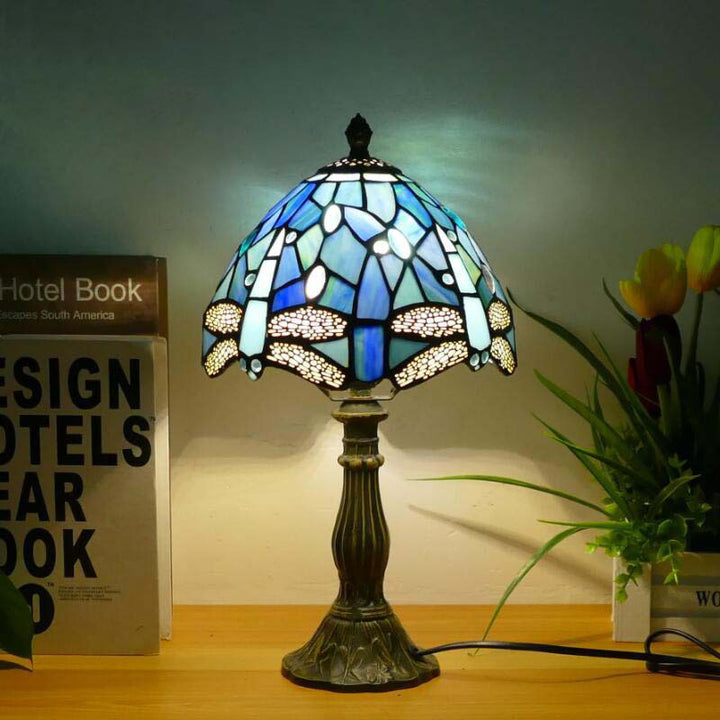 Traditionelle Tiffany-Kuppel aus Eisen und Glas, 1-flammige Tischlampe für das Wohnzimmer 