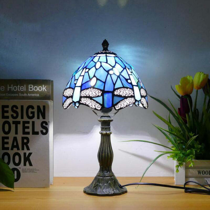 Traditionelle Tiffany-Kuppel aus Eisen und Glas, 1-flammige Tischlampe für das Wohnzimmer 